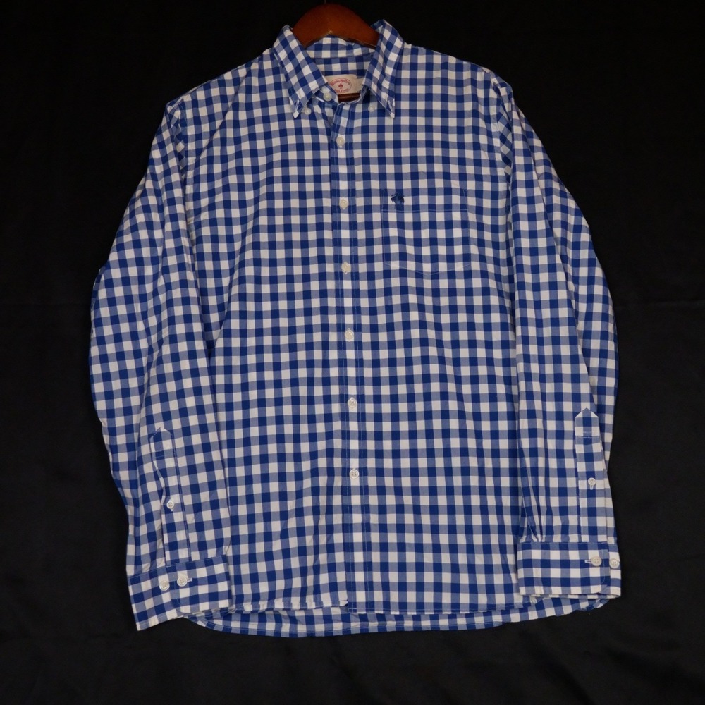 Brooks Brothers Red Fleece Shirt Mens L Blue Gingham Button Down Cotton
